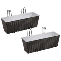 Balcony Trapezoid Rattan Planter 2 pcs Black vidaXL