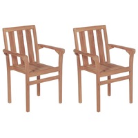 2x Solid Teak Outdoor Chair Stackable Armrest Dining Seat Furniture Patio
