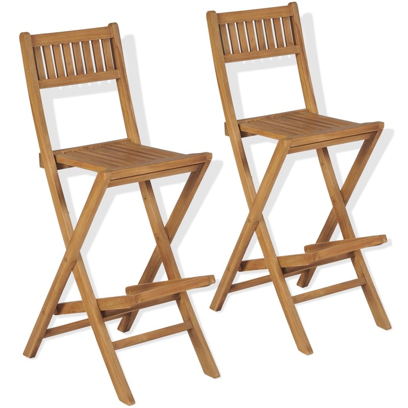 Buy Folding Outdoor Bar Stools 2 pcs Solid Teak Wood - MyDeal