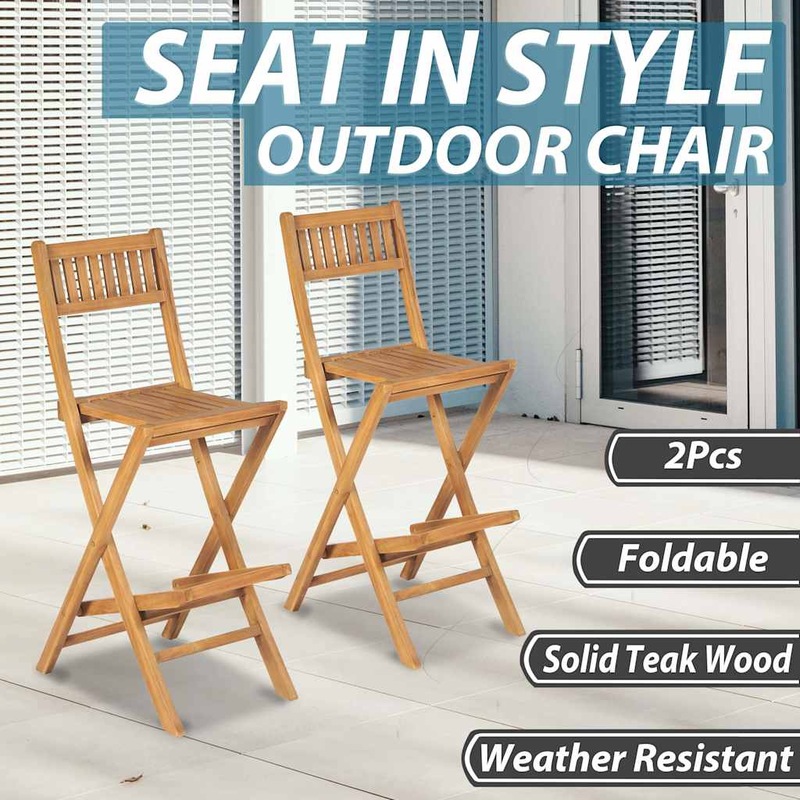 Buy vidaXL Folding Outdoor Bar Stools 2 pcs Solid Teak Wood MyDeal
