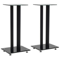 Speaker Stands 2 pcs Tempered Glass 2 Pillars Design Black vidaXL