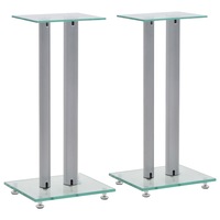 Speaker Stands 2 pcs Tempered Glass 2 Pillars Design Silver vidaXL