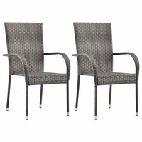 2x Stackable Outdoor Chair Grey Poly Rattan Stacking Garden Patio Seat