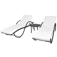 Sun Loungers 2 pcs with Table Poly Rattan Black (42884+42886) vidaXL