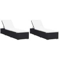 Sun Loungers with Cushions 2 pcs Poly Rattan Black vidaXL