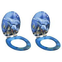 WC Toilet Seats 2 pcs with Soft Close Lids MDF Dolphins Design vidaXL