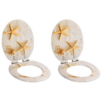 WC Toilet Seats 2 pcs with Soft Close Lids MDF Starfish Design vidaXL