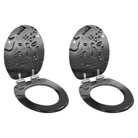 WC Toilet Seats 2 pcs with Soft Close Lids MDF Water Drop Design vidaXL