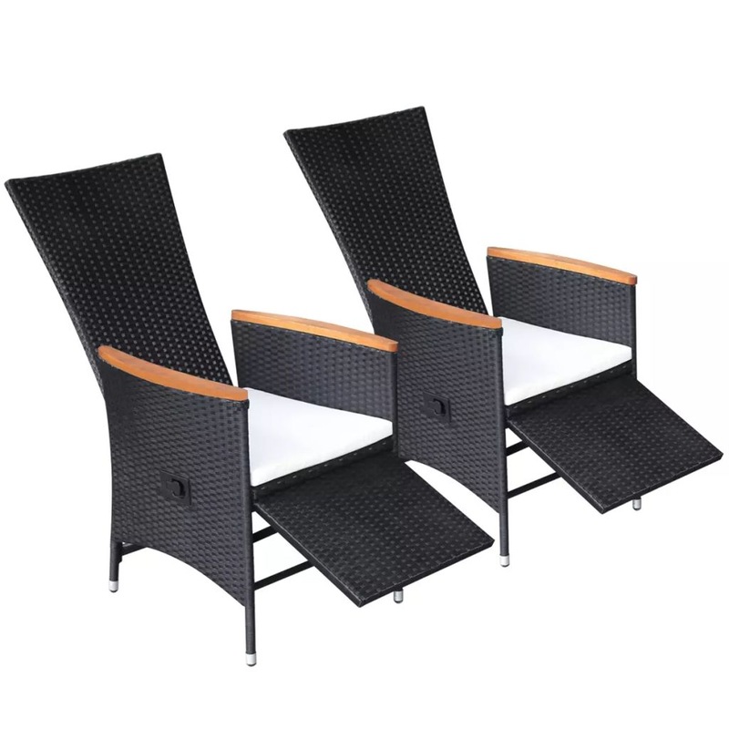 Buy Reclining Garden Chairs 2 pcs with Cushions Poly Rattan Black MyDeal
