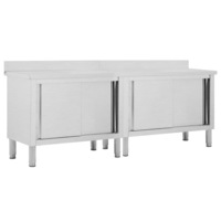 Work Tables with Sliding Doors 2pcs 240x50x(95-97)cm Stainless Steel vidaXL