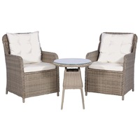 3 Piece Bistro Set with Cushions and Pillows Poly Rattan Brown vidaXL