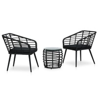 3 Piece Bistro Set Poly Rattan Black vidaXL