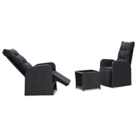 3 Piece Bistro Set with Cushions Poly Rattan Black vidaXL