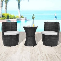 3 Piece Bistro Set with Cushions Poly Rattan Black vidaXL