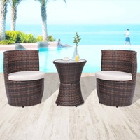 3 Piece Bistro Set with Cushions Poly Rattan Brown vidaXL