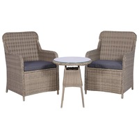 3 Piece Bistro Set with Cushions Poly Rattan Brown vidaXL