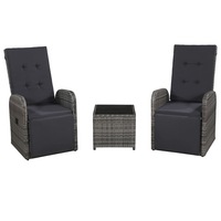 3 Piece Bistro Set with Cushions Poly Rattan Grey vidaXL