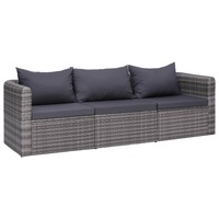 3 Piece Garden Sofa Set with Cushions Grey Poly Rattan vidaXL