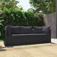 3 Piece Garden Sofa Set with Cushions Poly Rattan Black vidaXL
