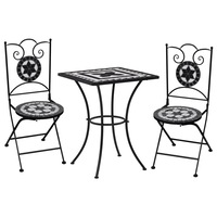3 Piece Mosaic Bistro Set Ceramic Tile Black and White vidaXL