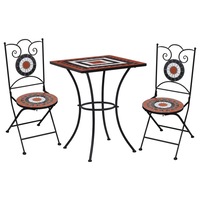 3 Piece Mosaic Bistro Set Ceramic Tile Terracotta and White vidaXL