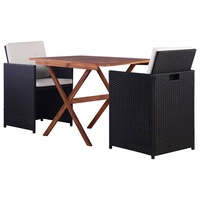 3 Piece Bistro Set Poly Rattan and Acacia Wood Black vidaXL