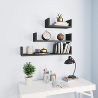 Wall Display Shelf 3 pcs High Gloss Grey Engineered Wood vidaXL