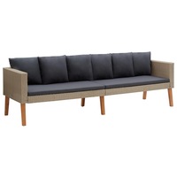 3-Seater Garden Sofa with Cushions Poly Rattan Beige vidaXL