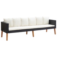 3-Seater Garden Sofa with Cushions Poly Rattan Black vidaXL