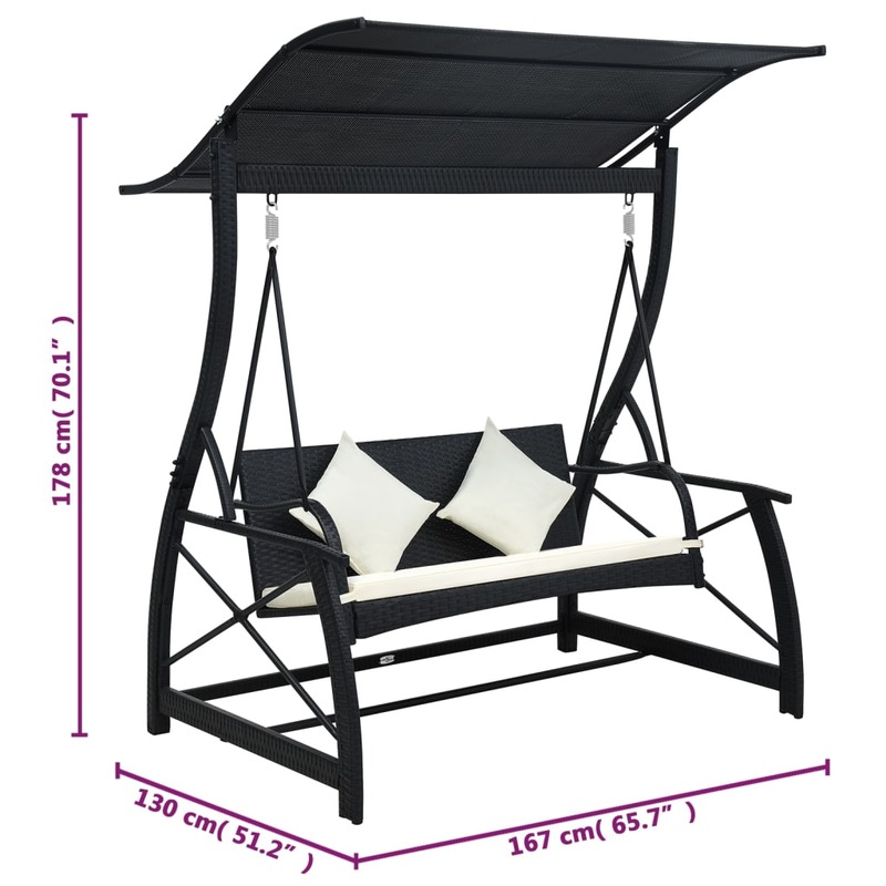 Buy 3Seater Garden Swing Bench with Canopy Poly Rattan Black MyDeal
