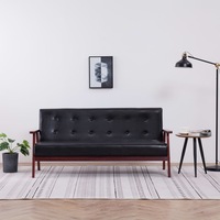 3-Seater Sofa Black Faux Leather vidaXL