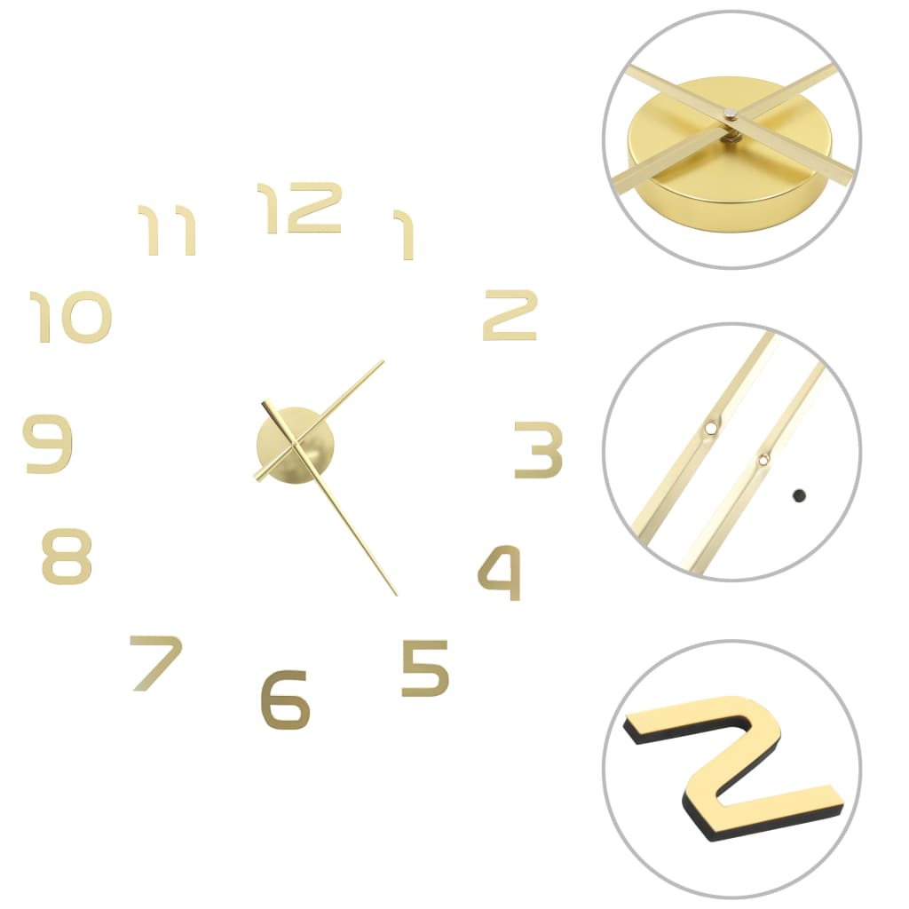 3D Wall Clock Modern Design XXL Gold Living Room Office Analog Clock