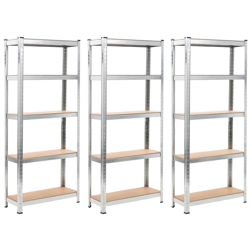 5-Layer Shelves 3 pcs Silver Steel&Engineered Wood vidaXL