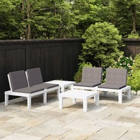 4 Piece Garden Lounge Set with Cushions Plastic White vidaXL