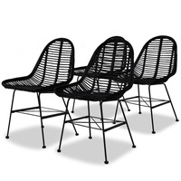 Dining Chairs 4 pcs Black Natural Rattan vidaXL