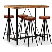 Bar Set 5 Pieces Solid Wood Reclaimed. Genuine Leather & Canvas vidaXL