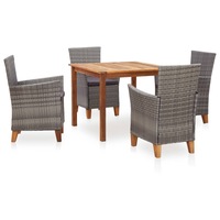 5 Piece Dining Set Poly Rattan and Solid Acacia Wood Grey vidaXL
