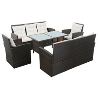 5 Piece Garden Lounge Set with Cushions Poly Rattan Brown vidaXL