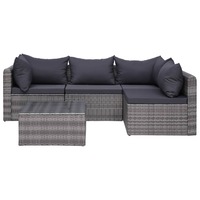 5 Piece Garden Sofa Set with Cushions & Pillows Poly Rattan Grey vidaXL
