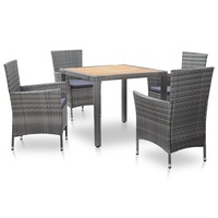 5 Piece Outdoor Dining Set with Cushions Poly Rattan Grey vidaXL