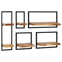 Wall Shelf Set 5 Pieces Solid Acacia Wood and Steel vidaXL