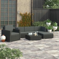 6 Piece Garden Lounge Set with Cushions Poly Rattan Black vidaXL