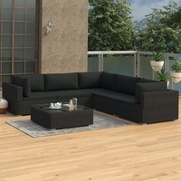 6 Piece Garden Lounge Set with Cushions Poly Rattan Black vidaXL