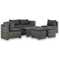 6 Piece Garden Lounge Set with Cushions Poly Rattan Grey vidaXL