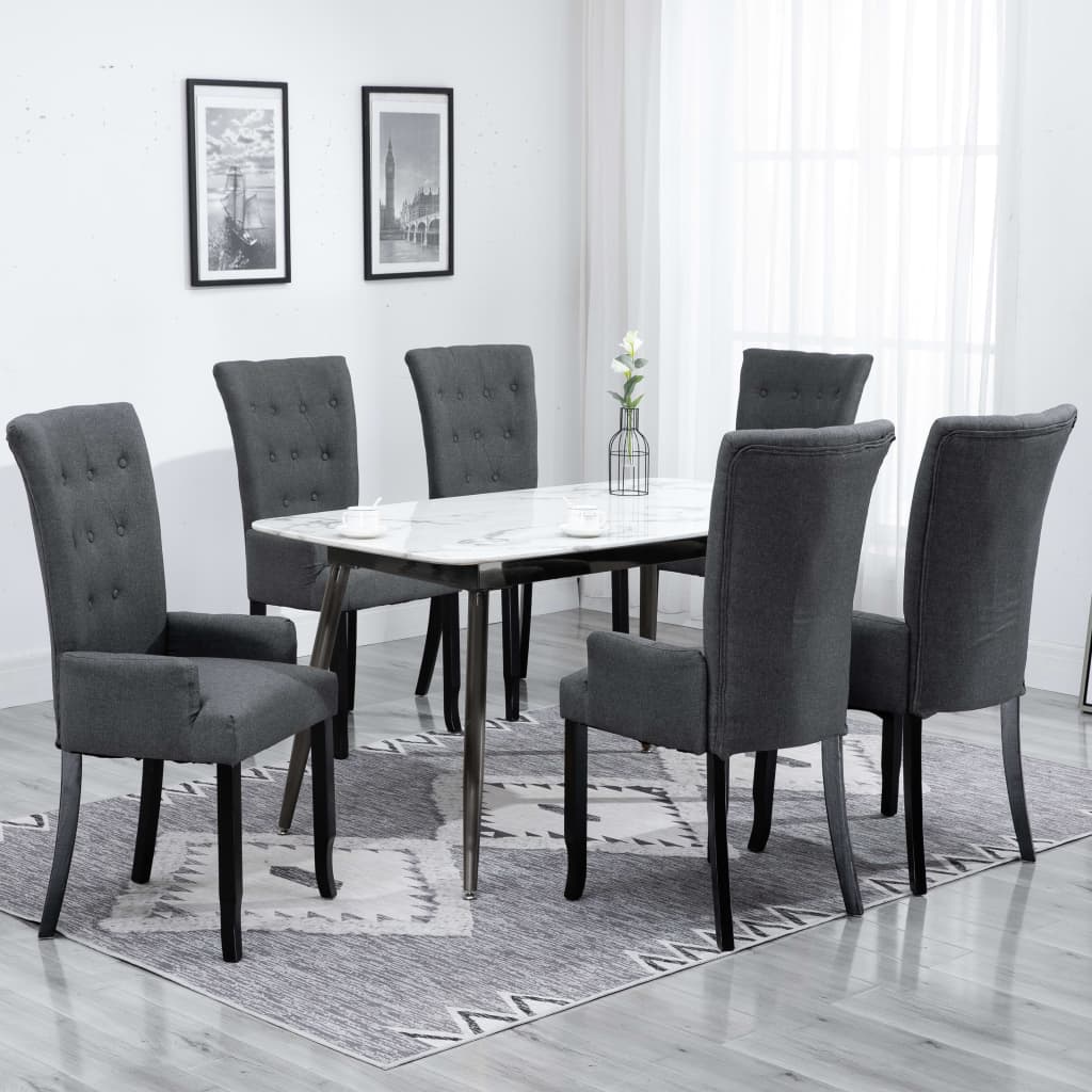 Dining Chairs with Armrests 6 pcs Dark Grey Fabric vidaXL