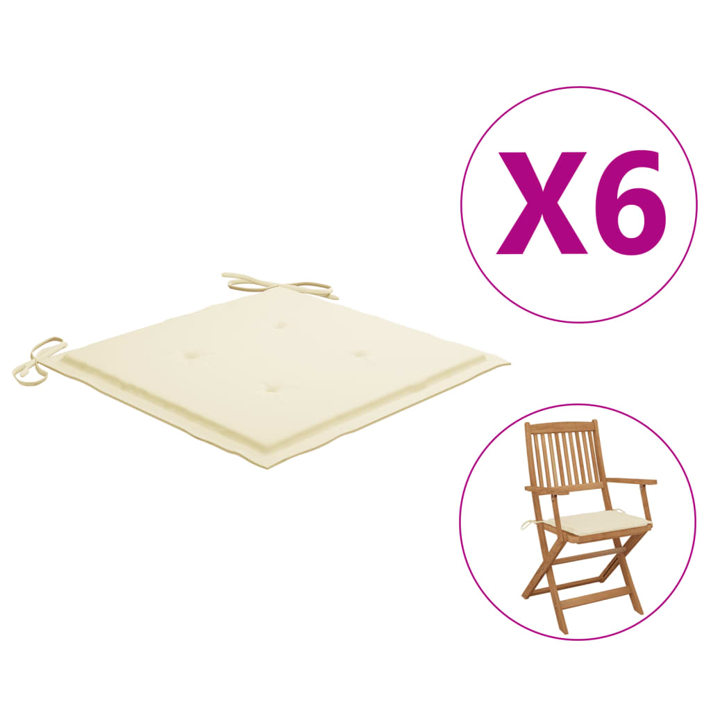 6x Garden Chair Cushions Cream 40x40x3 cm Fabric Outdoor Patio Seat Pad