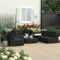 7 Piece Garden Lounge Set Black with Cushions Poly Rattan vidaXL