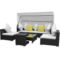 7 Piece Garden Lounge Set with Canopy Poly Rattan Black vidaXL
