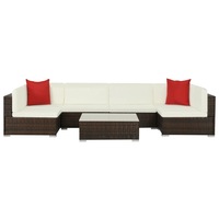 7 Piece Garden Lounge Set with Cushions Poly Rattan Brown vidaXL