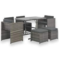 7 Piece Outdoor Dining Set with Cushions Poly Rattan Grey vidaXL